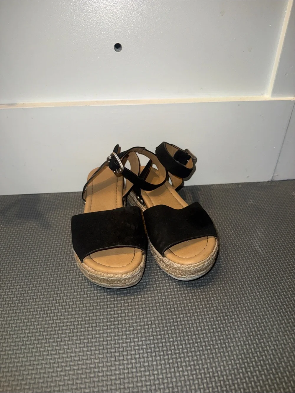 Women’s Black Espadrille Platform Sandals with Ankle Strap